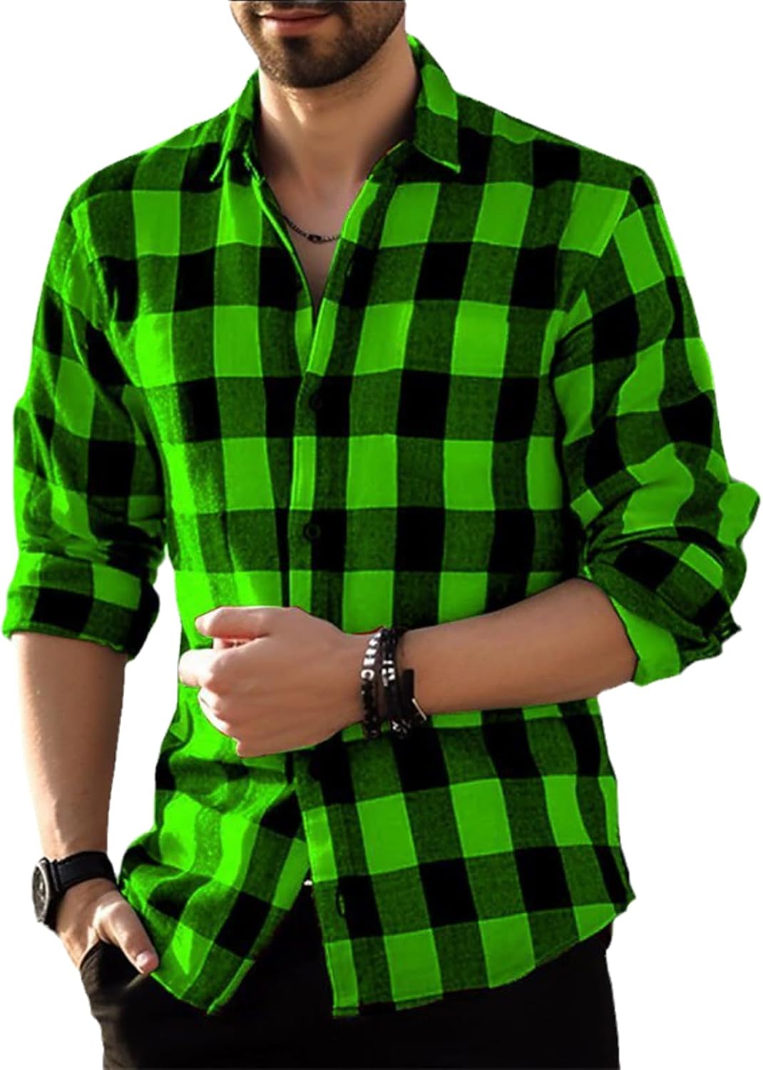 Camisa con Estampado a Cuadros para Hombre Primavera Otoño Casual Solapa Suelta Camisa De Manga Larga