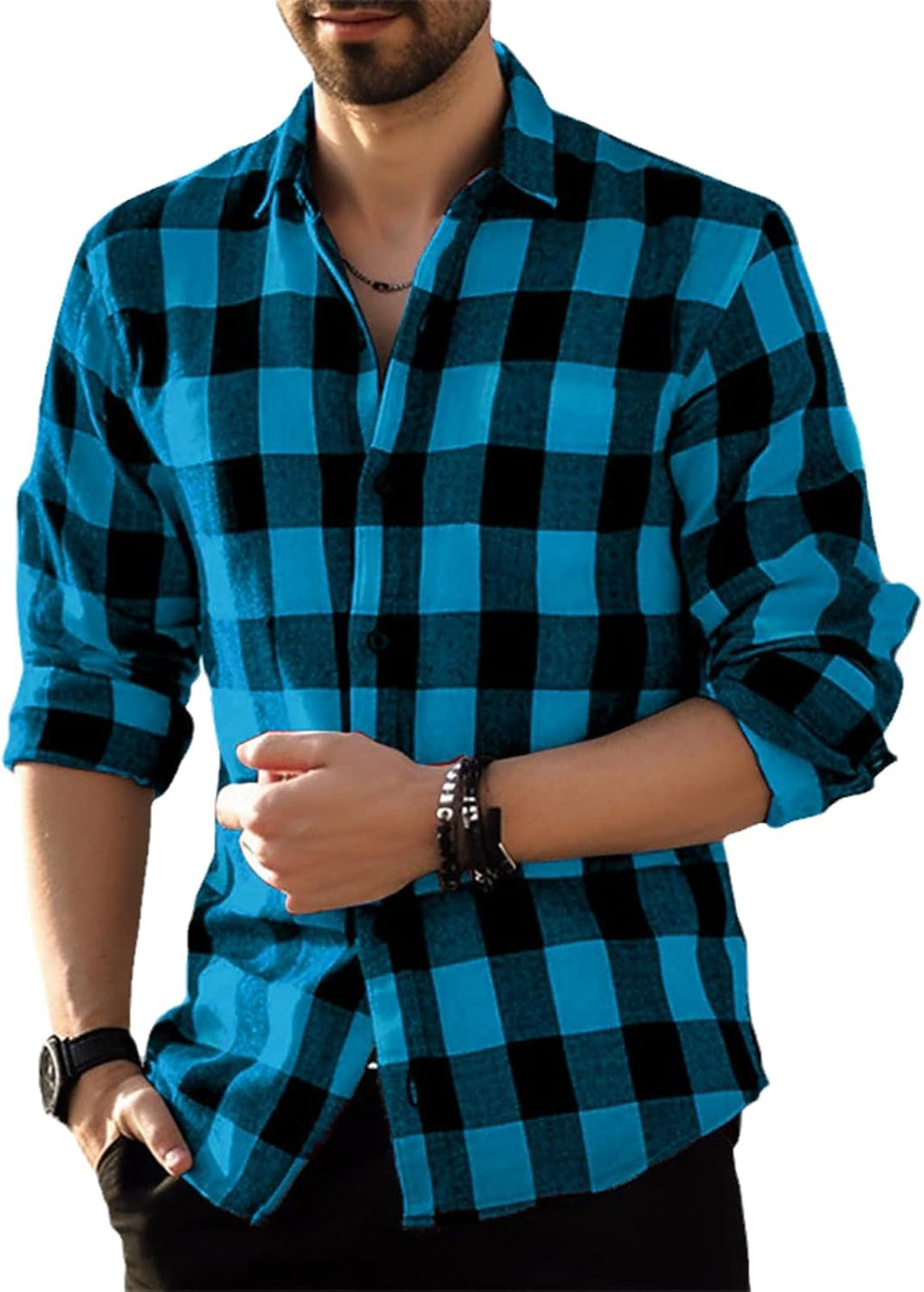 Camisa con Estampado a Cuadros para Hombre Primavera Otoño Casual Solapa Suelta Camisa De Manga Larga