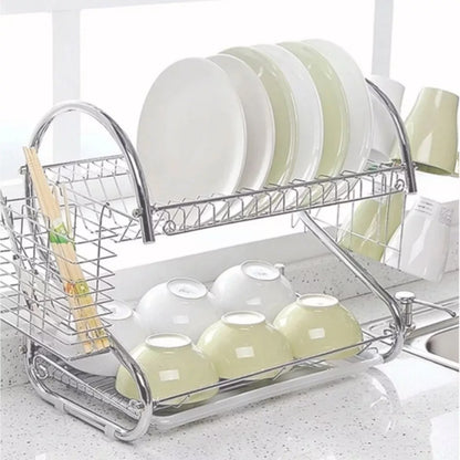 Secador Escurridor Platos Vajillas Cubiertos Vasos 2 Niveles Color Plateado