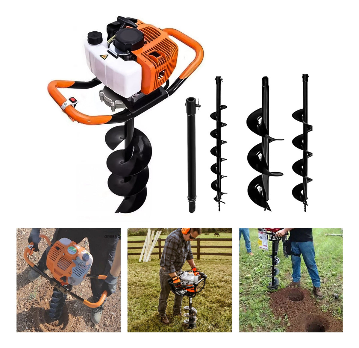 Ahoyador Barreno 63cc 3 Brocas y Extension Lic Japones Color Naranja Claro