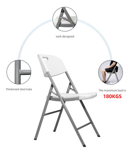Silla de jardín KICMX Silla plegable de plastico KIC-CH56 color blanco 6 cuerpos 84cm x 46cm x 56cm - pack de 6 unidades