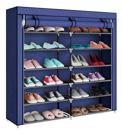 Zapatera De Tela Decoteam Con Cierre Y 6 Estantes Azul