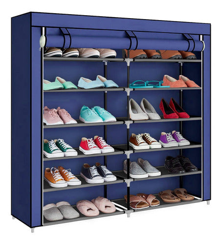 Zapatera De Tela Decoteam Con Cierre Y 6 Estantes Azul