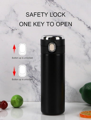 Termo Digital Abre Facil Botella De Agua Inteligente Led 450 Color Negro