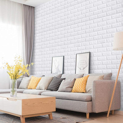 Pack 10 Laminas Papel Mural 3d Ladrillo Pared Blanco 77x70cm