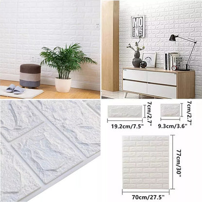 Pack 10 Laminas Papel Mural 3d Ladrillo Pared Blanco 77x70cm