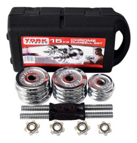 Set De Pesas Maleta 15kg Cromadas Barra Ajustable.