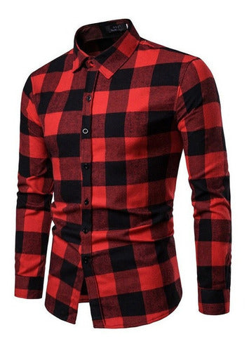 Polera De Franela A Cuadros De Manga Larga Para Hombre