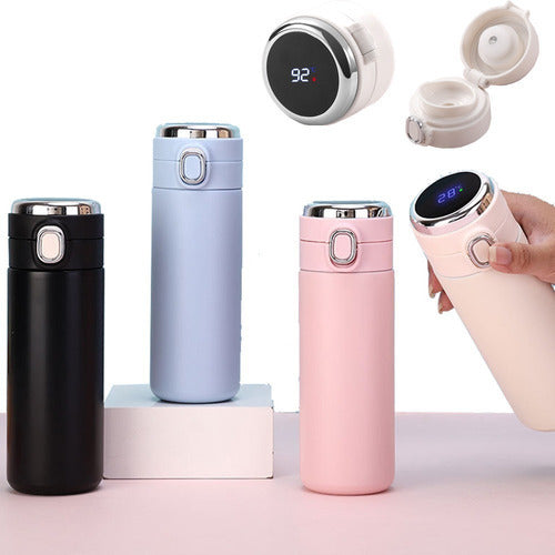 Termo Digital Abre Facil Botella De Agua Inteligente Led 450 Color Negro