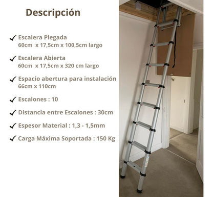 Escalera Para Ático Plegable De Aluminio 3.2 Mt