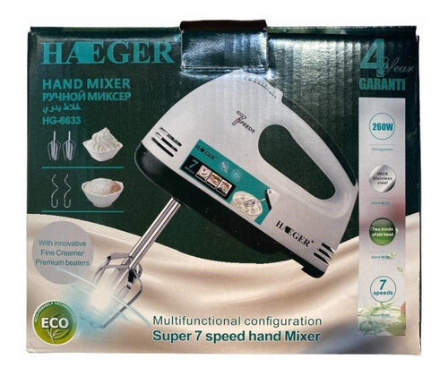 Batidora Haeger Hand Mixer 7 Velocidades Multifuncional
